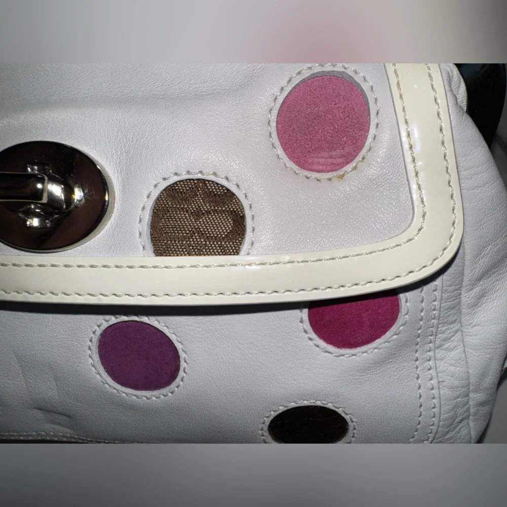 COACH SPECIAL EDITION MULTICOLORED POLKA DOT KISSLOCK FRAME SATCHEL BAG #3679 - Picture 4 of 11